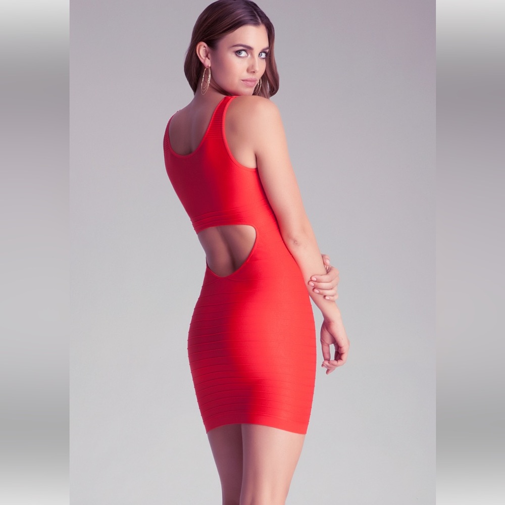 Red Bebe mini body contour dress